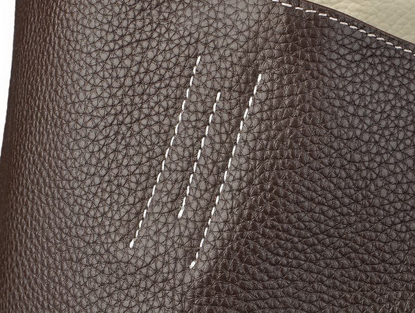 Best Hermes Reversible Leather Handbag Dark Coffee/Grey 519020 - Click Image to Close